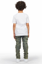 Boys Yates White/Light Blue T-ShirT/Frayed Jean Set