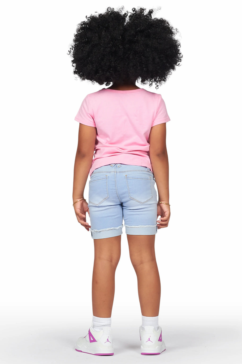 Girls Alaiya Pink T-Shirt Denim Short Set