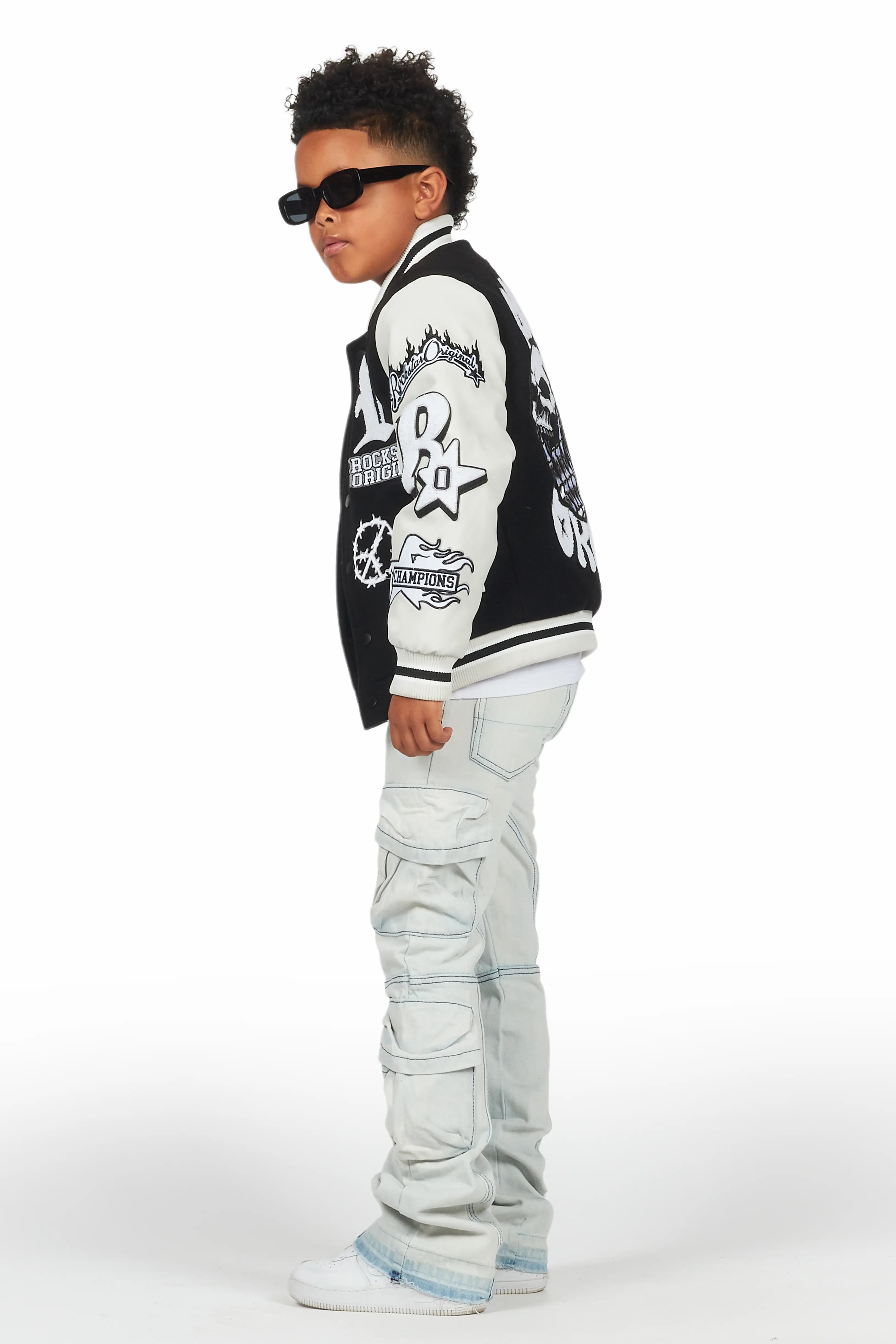 Boys Gregor Blue Stacked Flare Cargo Jean