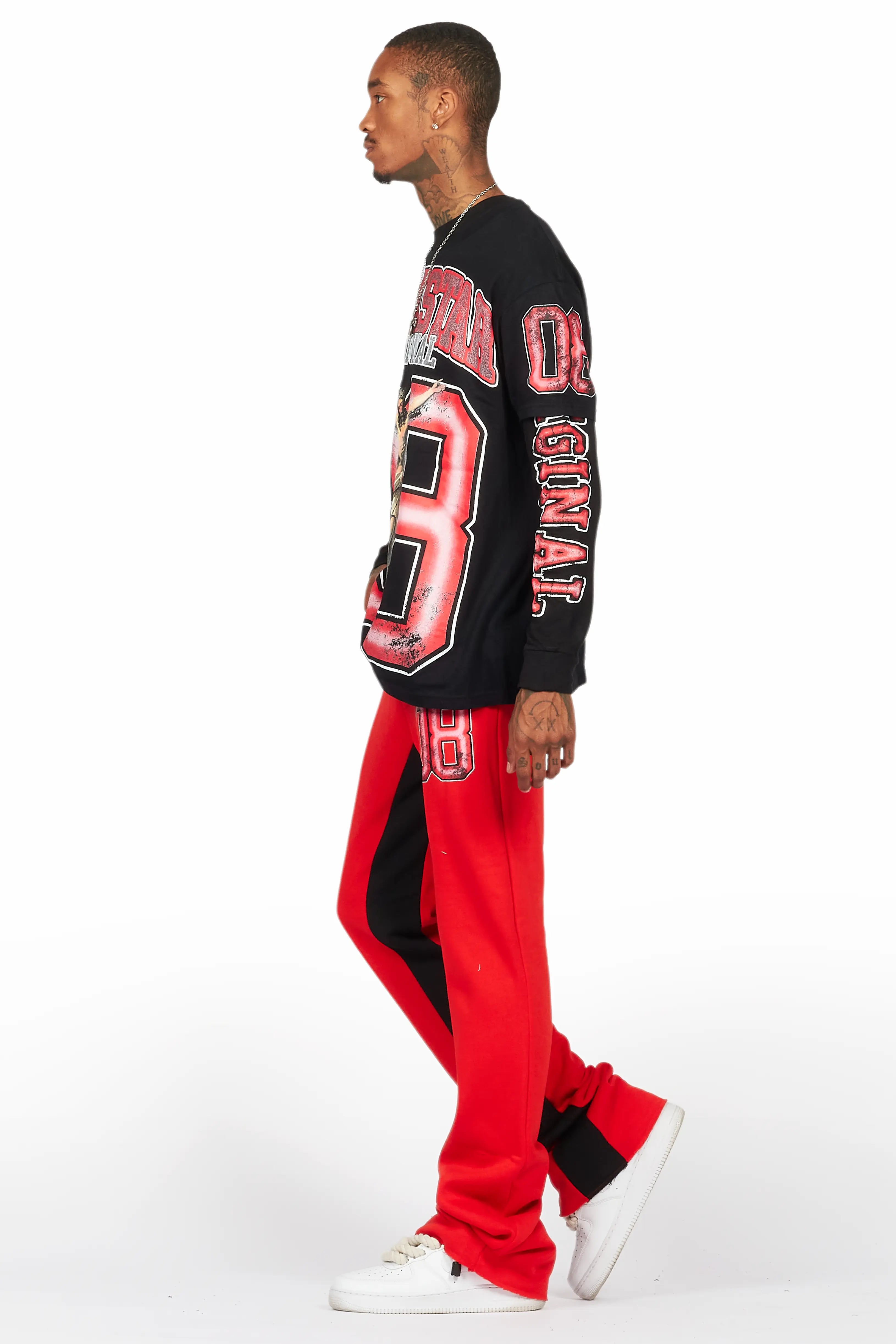 Fields Black/Red Double Layer T-Shirt/Baggy Pant Set
