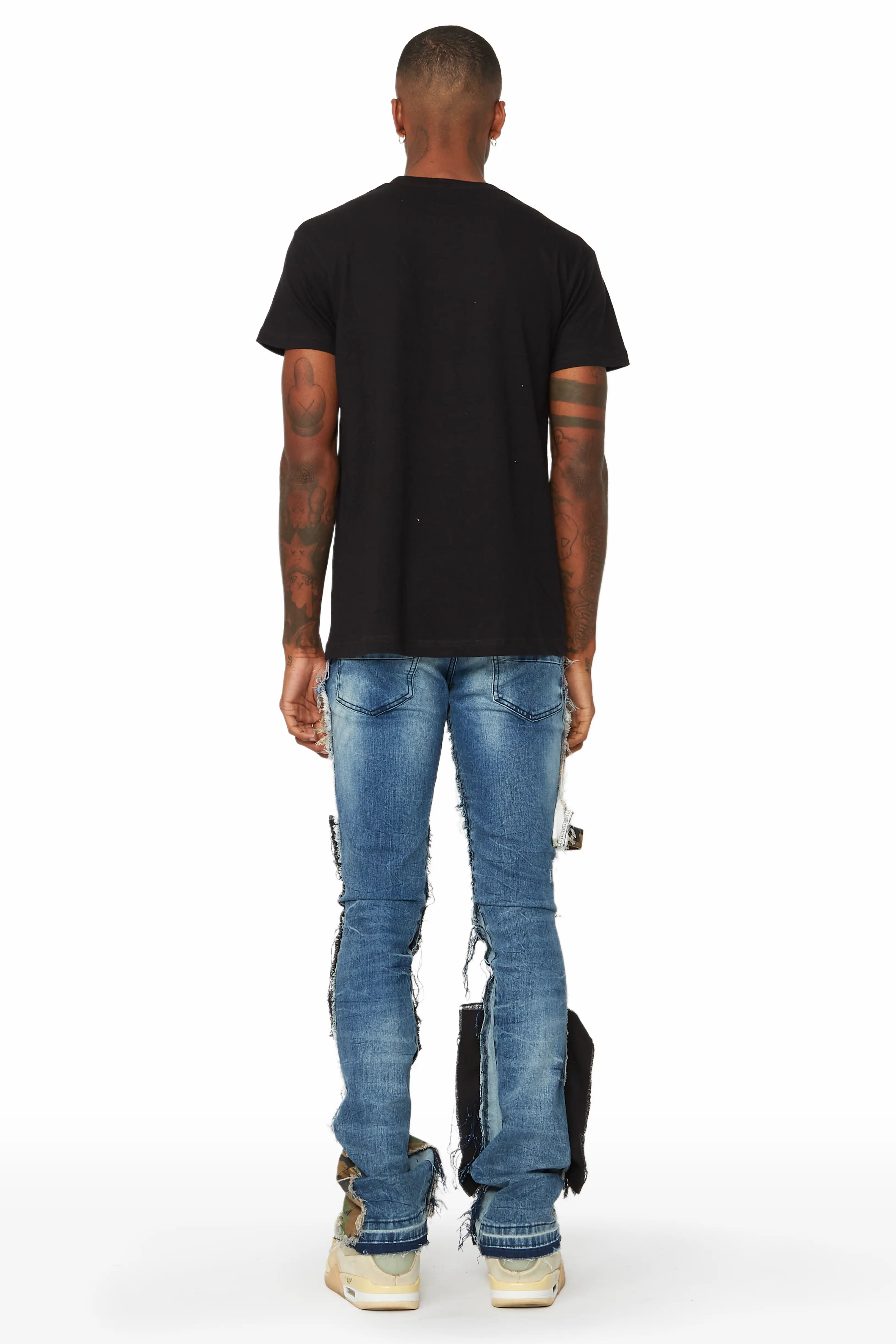 Hugo Blue/Camo Stacked Patchwork Flare Jean