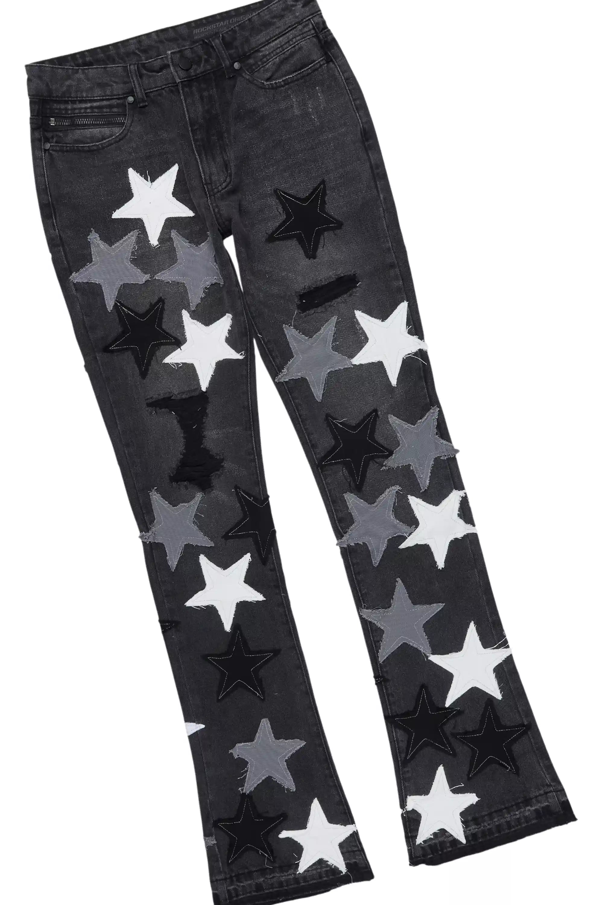 Starlane Jet Black Denim Jacket/Stacked Flare Jean Set