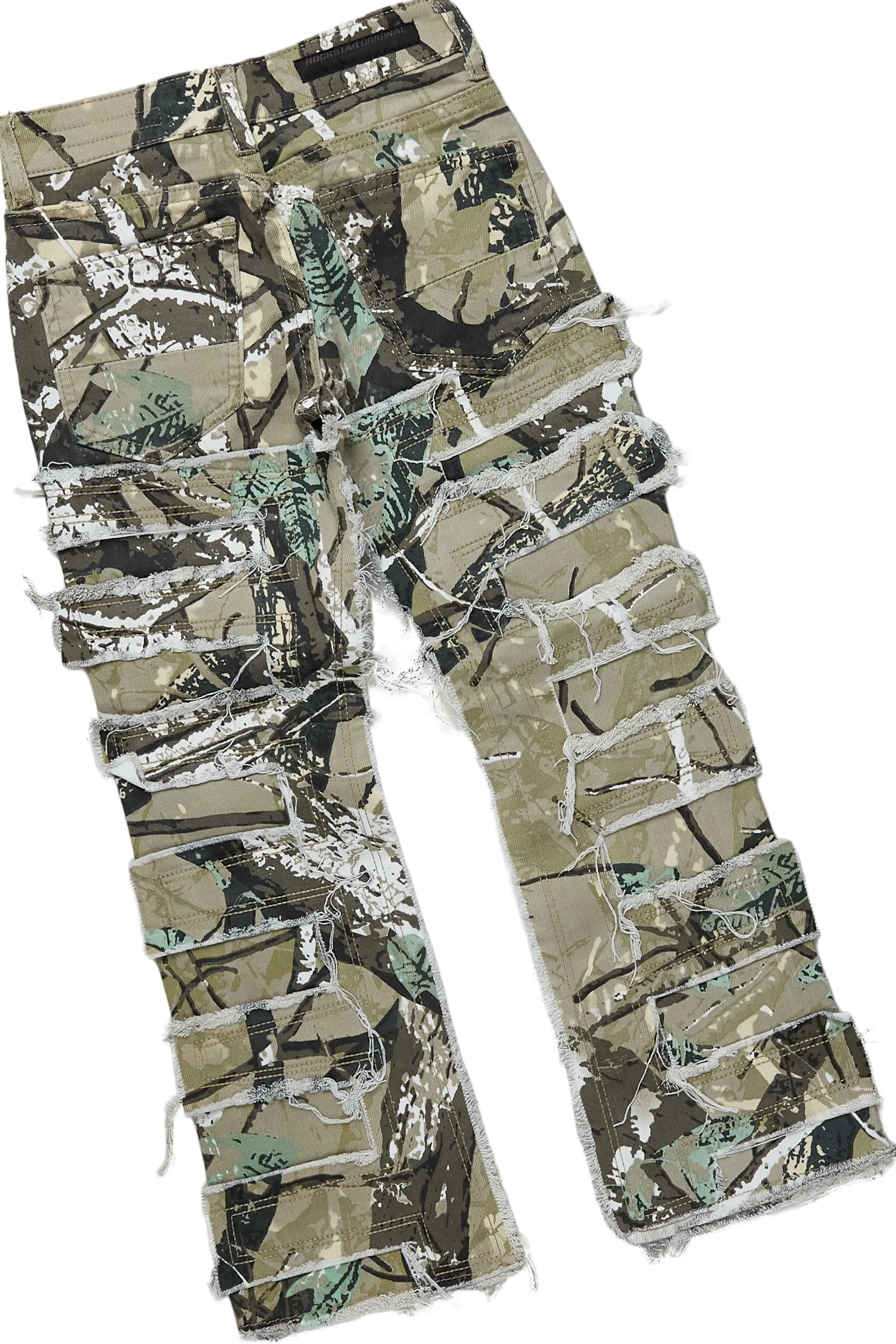 Boys Kyaire Grey/Tree Camo T-Shirt/Stacked Flare Jean Set