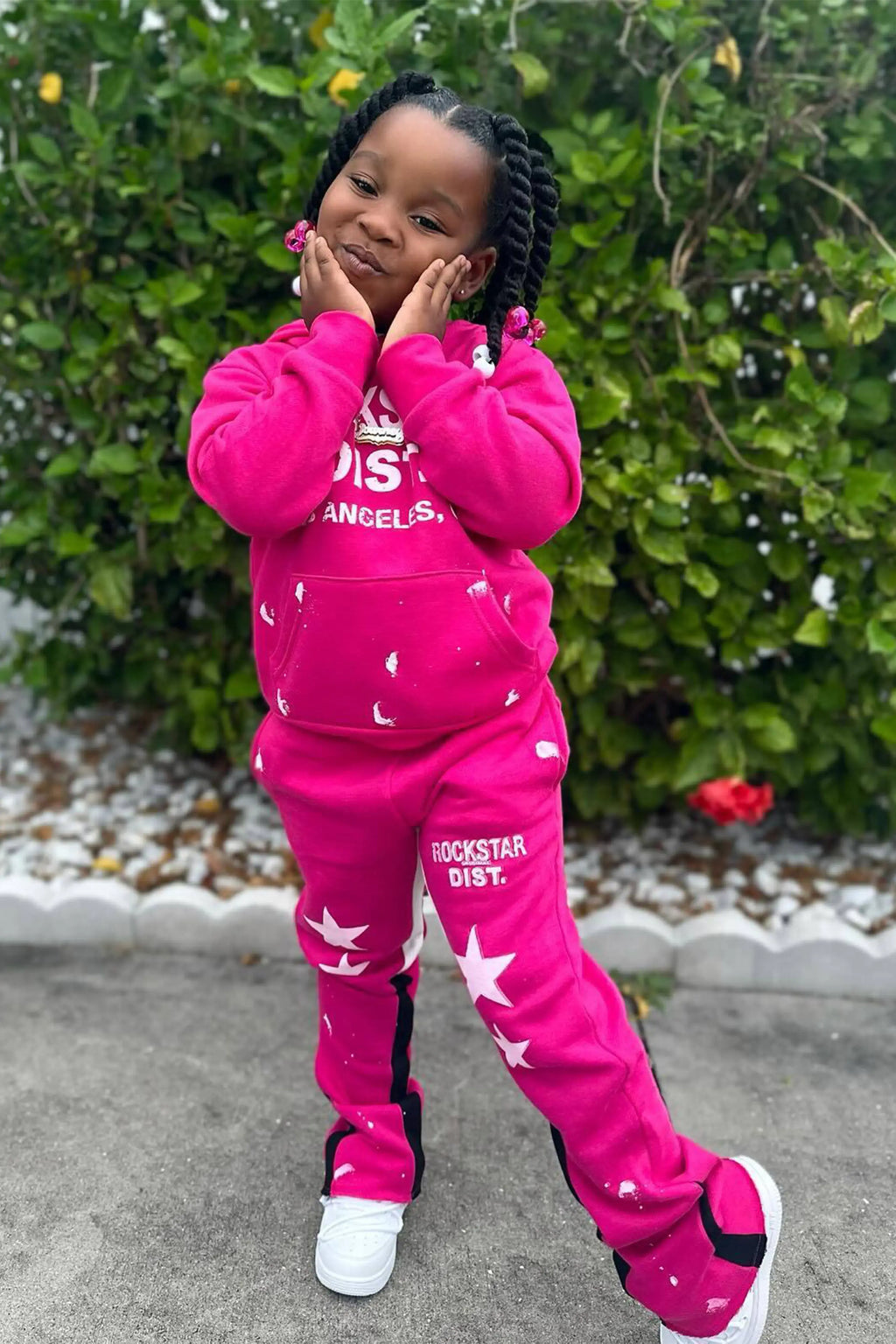 Girls Harlow Fuchsia Hoodie Stacked Flare Track Set