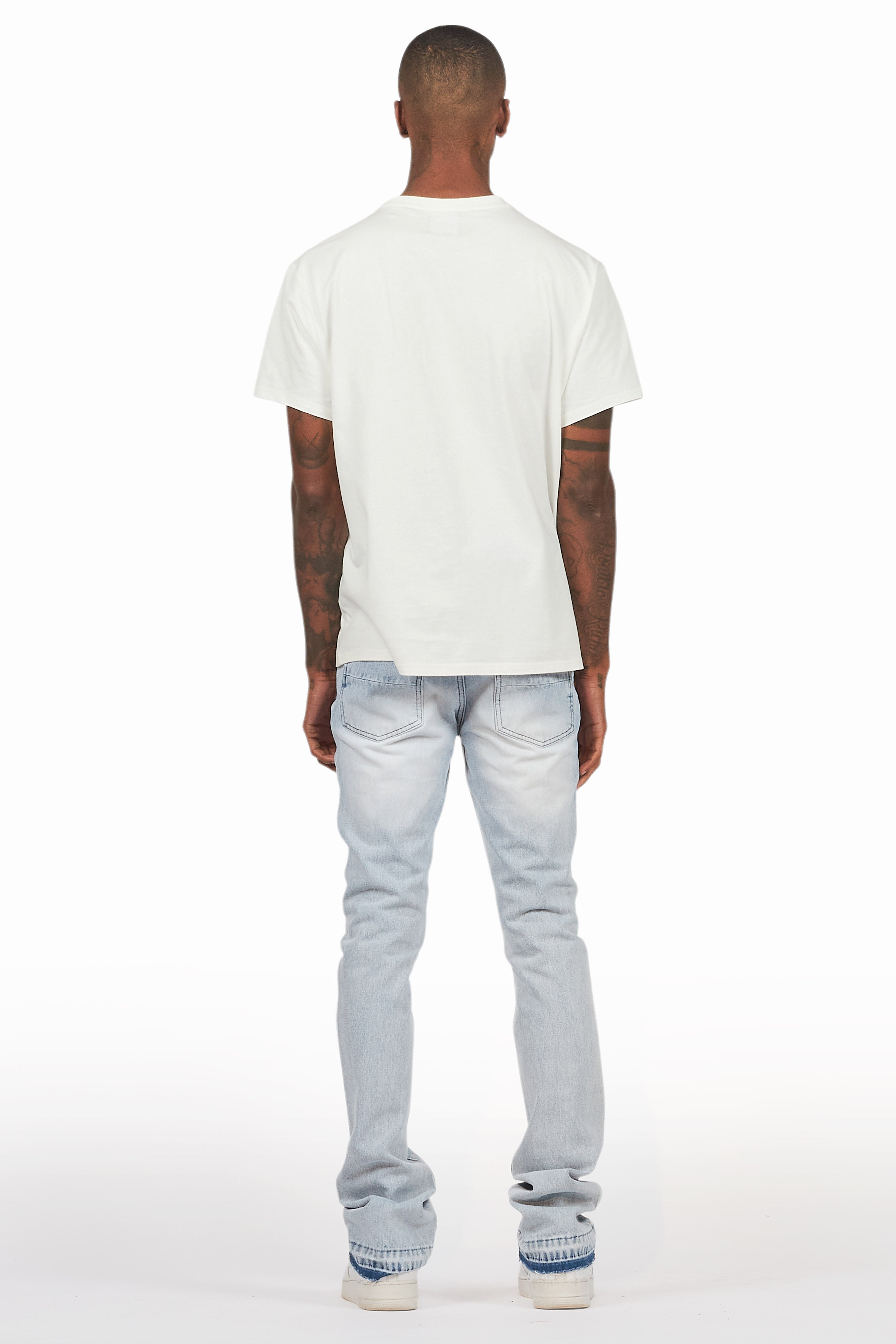 Kama Light Blue Rhinestone Stacked Flare Jean