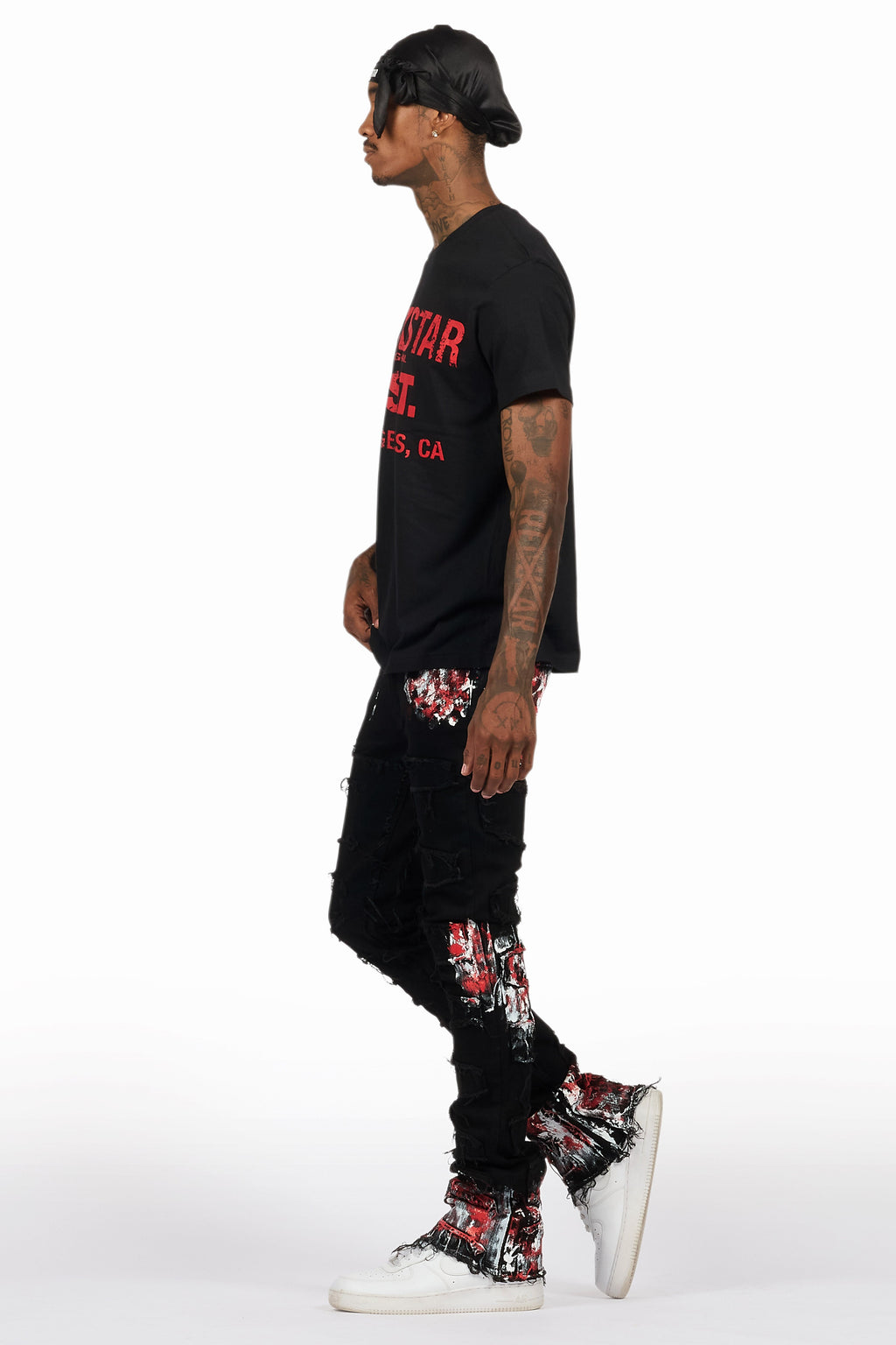 Saxon Black/Red T-Shirt/Stacked Flare Jean Set