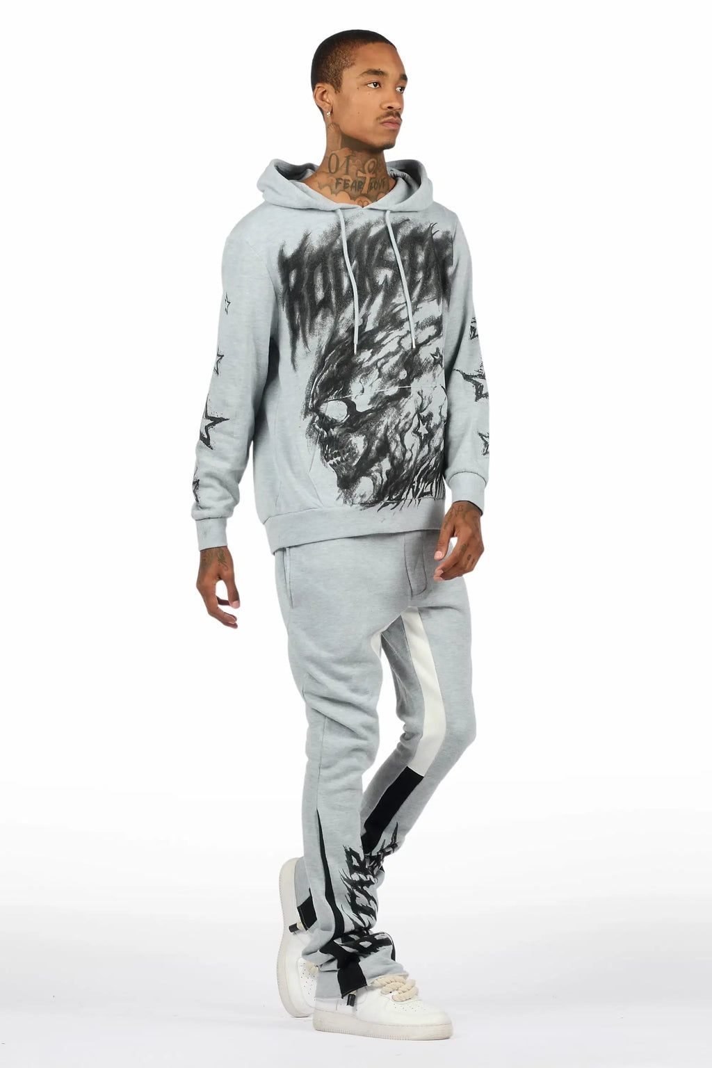 Nelz Heather Grey/Black Hoodie/Stacked Track Pant Set