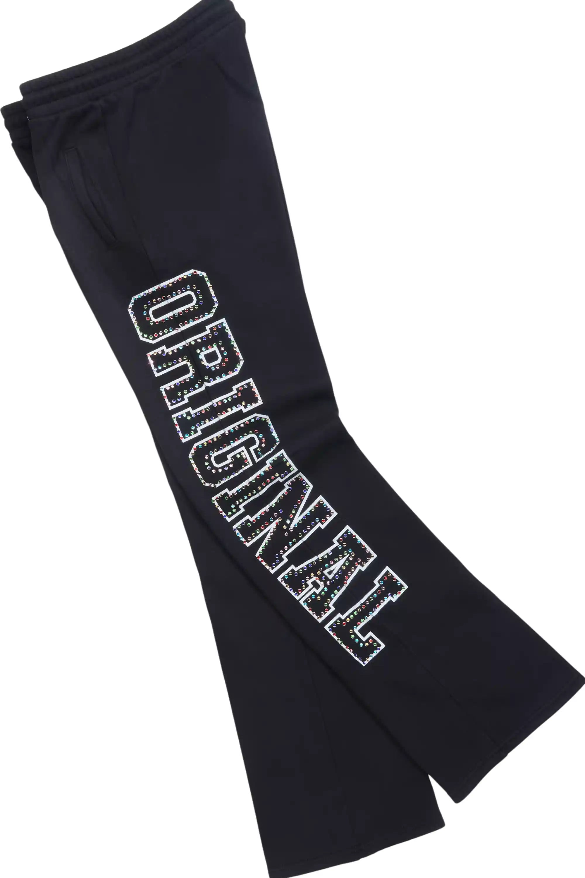 Ustin Black Rhinestone Hoodie Relaxed Track Set