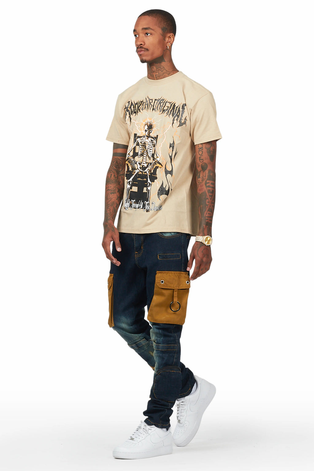Deathrown Beige T-Shirt Slim Fit Cargo Jean Bundle