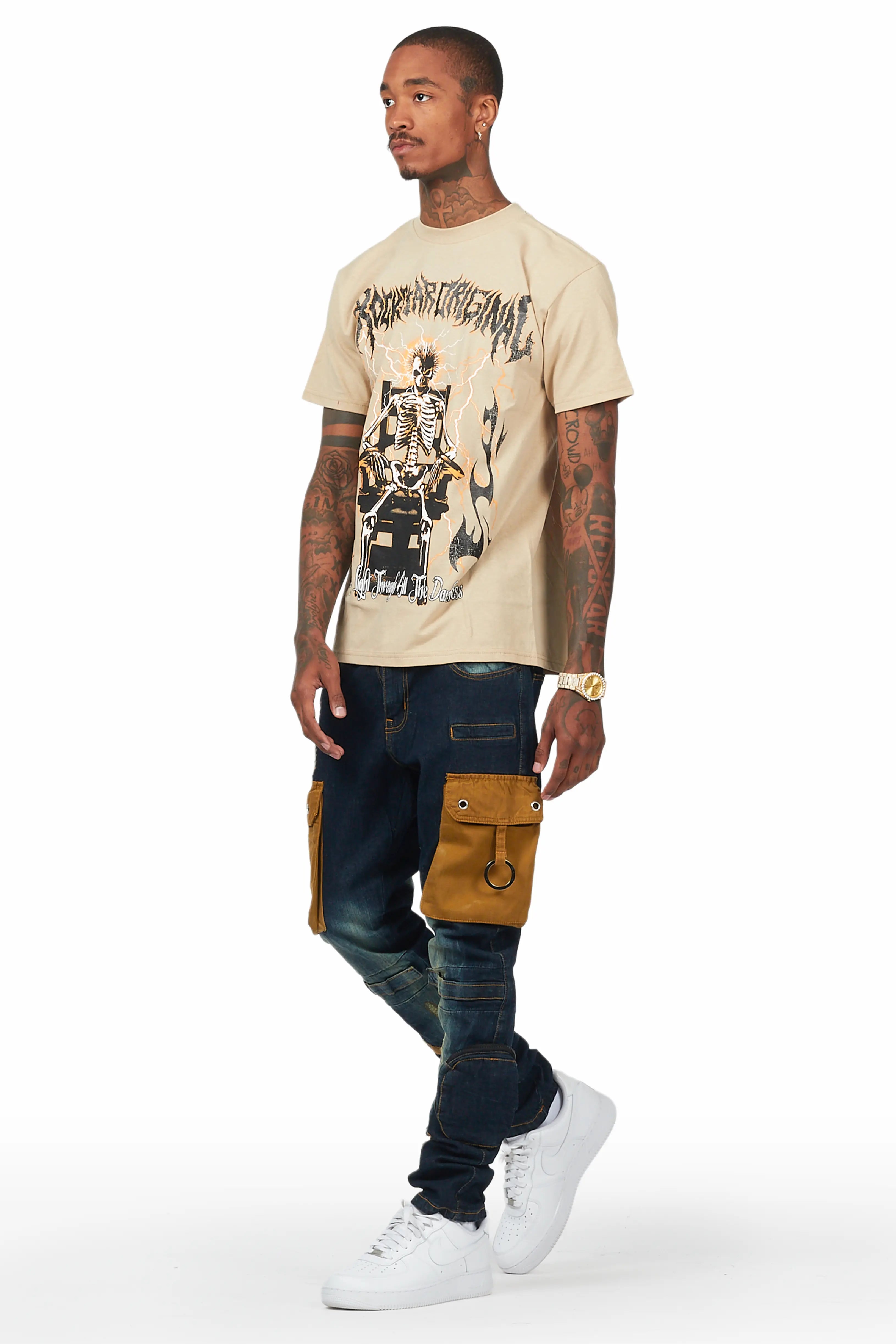 Deathrown Beige T-Shirt Slim Fit Cargo Jean Bundle
