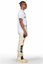 Calais Beige/Orange Patchwork Stacked Flare Jean