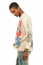 Jesus Crayon Beige Long Sleeve Graphic T-Shirt