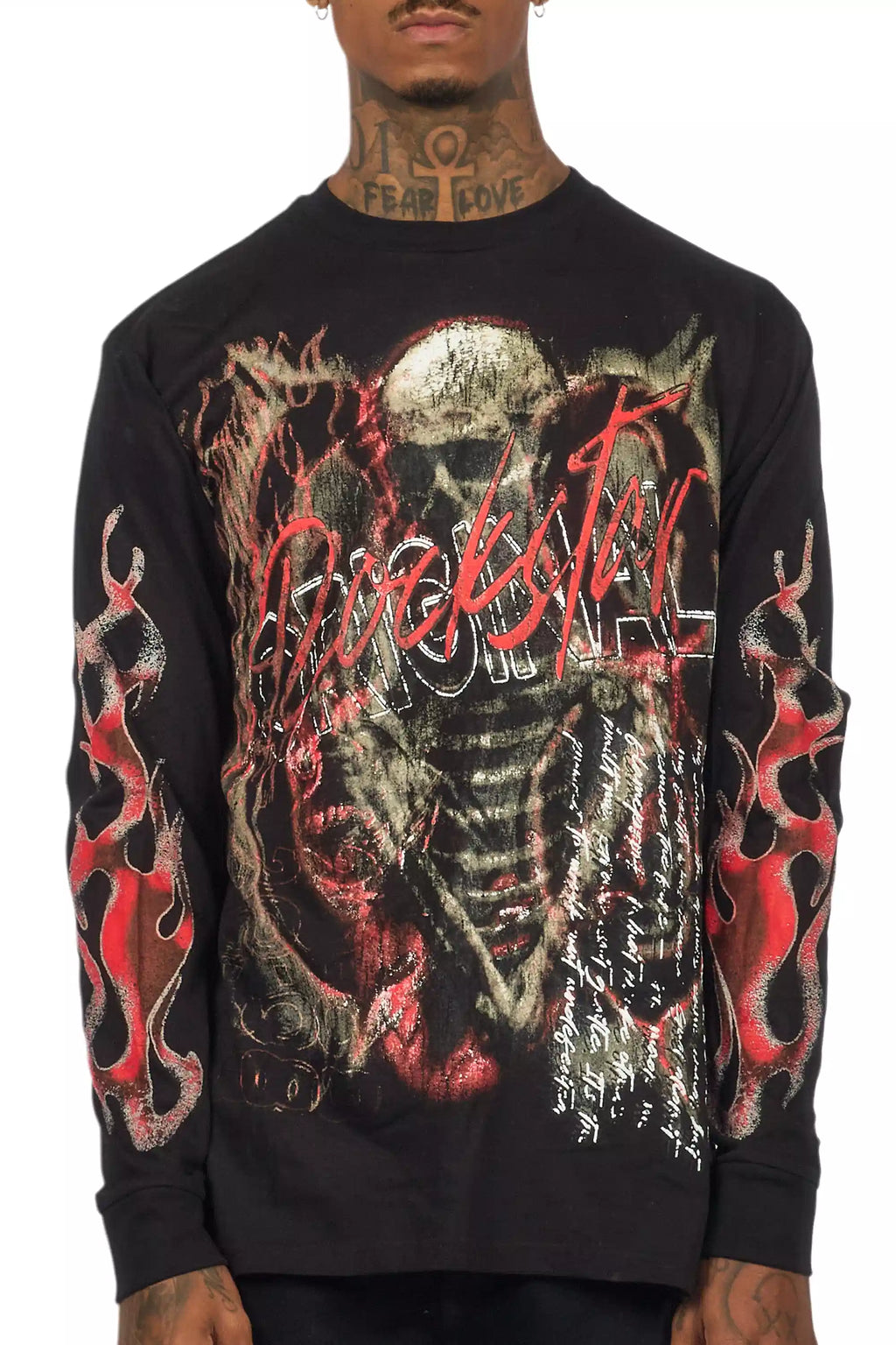 Scipt Black/Red Long Sleeve Graphic T-Shirt