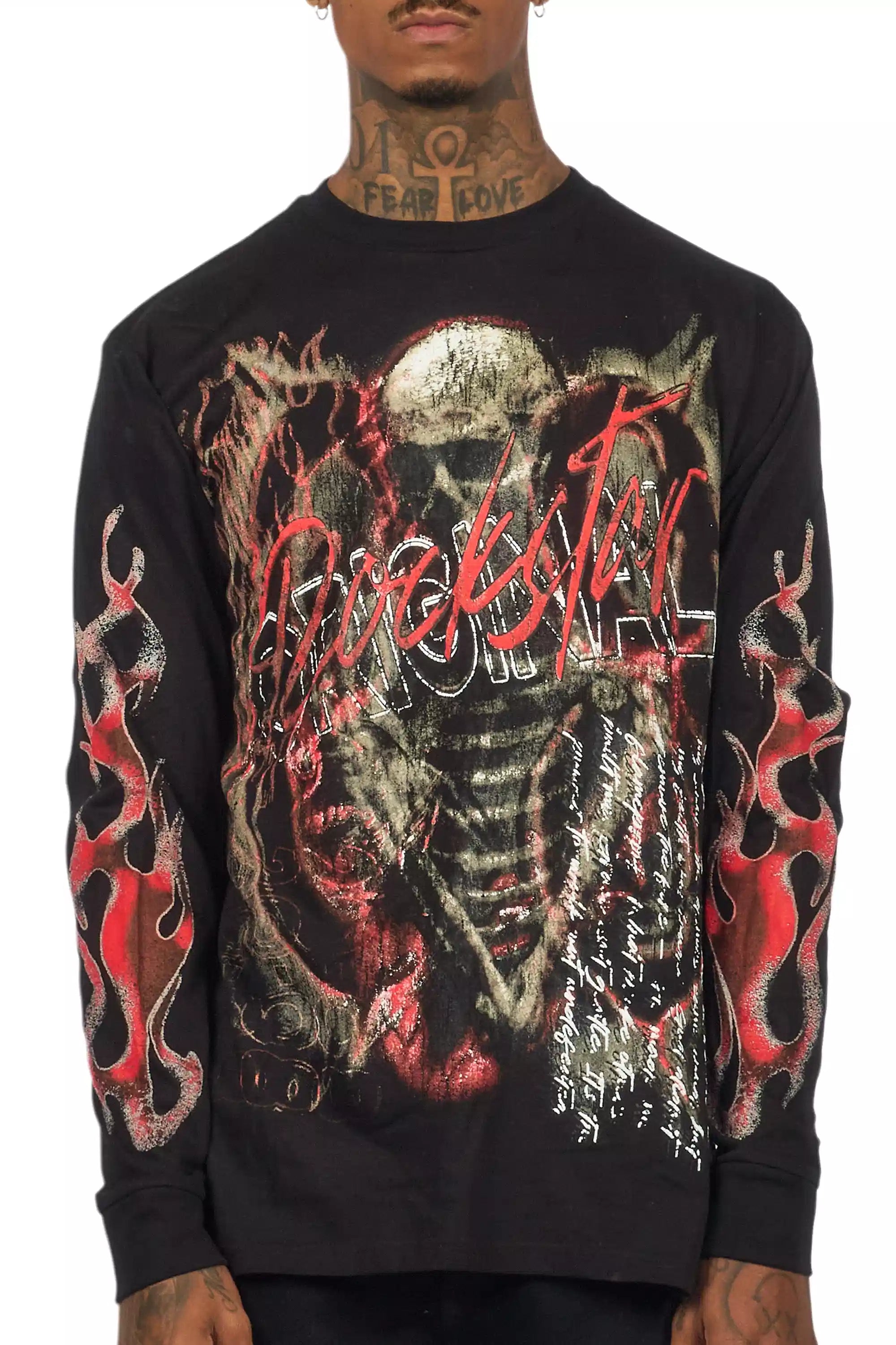 Scipt Black/Red Long Sleeve Graphic T-Shirt