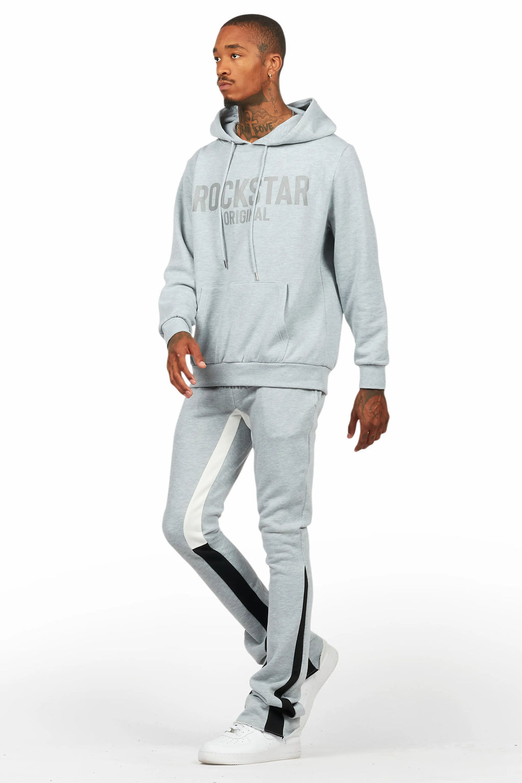 Sana Heather Grey Hoodie/Stacked Flare Track Pant Set