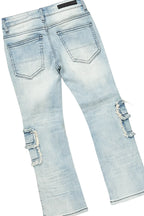 Girls Nahomy Grey T-Shirt/Stacked Flare Jean Set