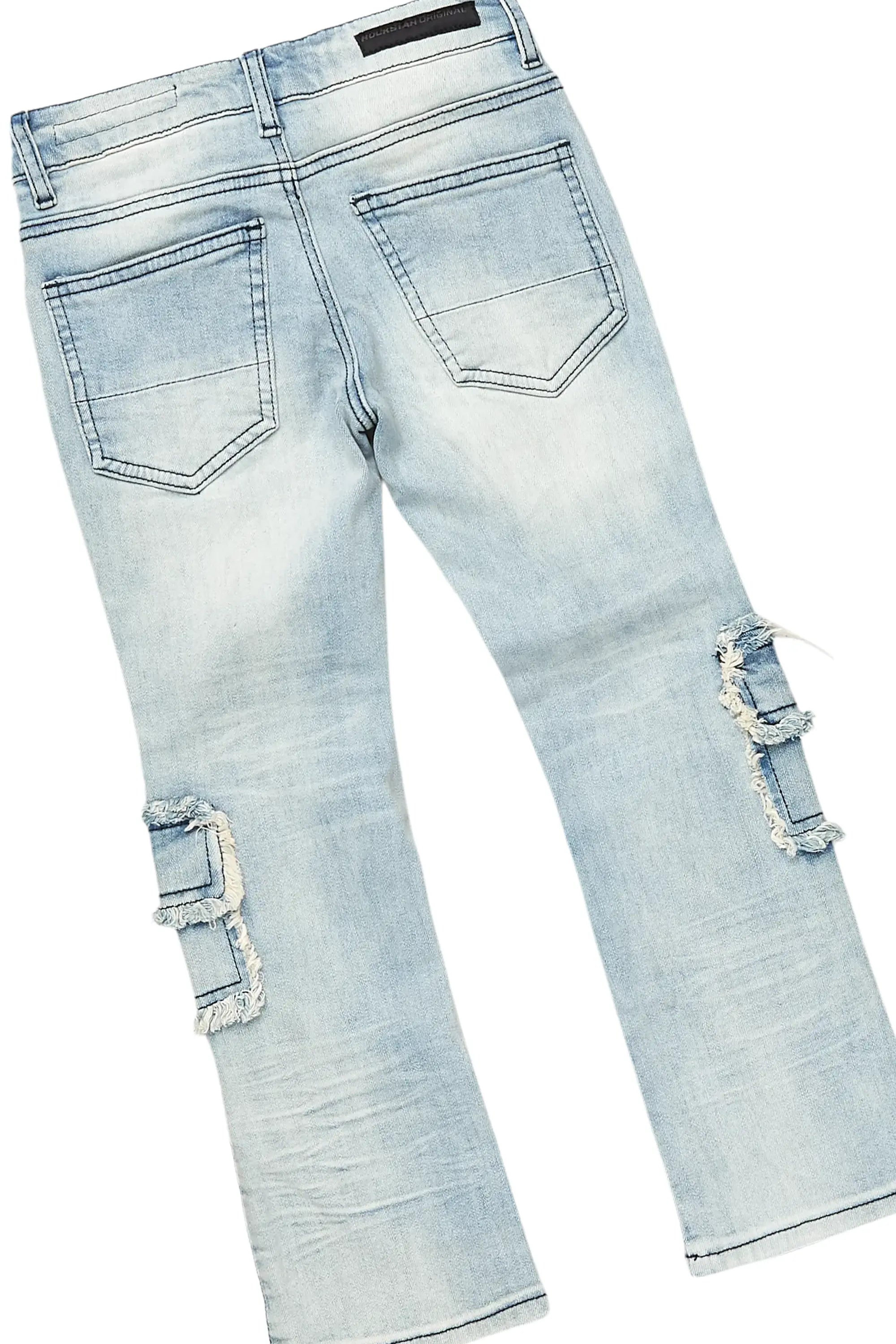 Girls Nahomy Grey T-Shirt/Stacked Flare Jean Set