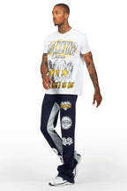 Racing Grung White/Navy T-Shirt/Stacked Baggy Track Pant Set