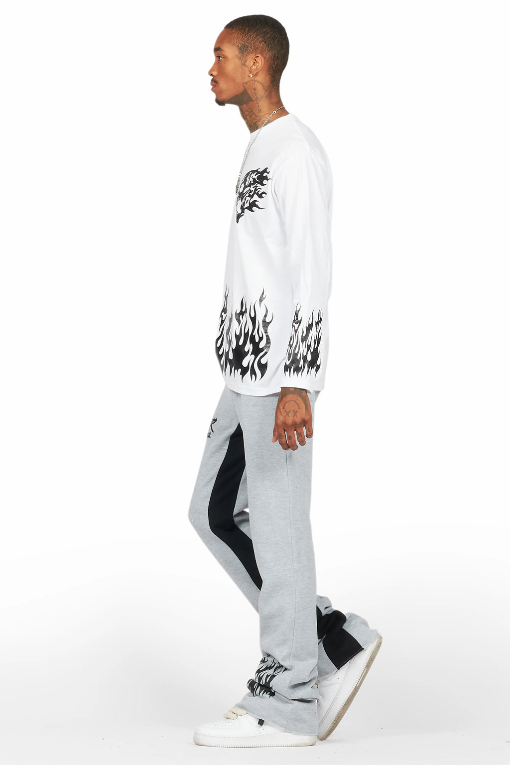 Bubble White/Grey Long Sleeve T-Shirt/Baggy Pant Set
