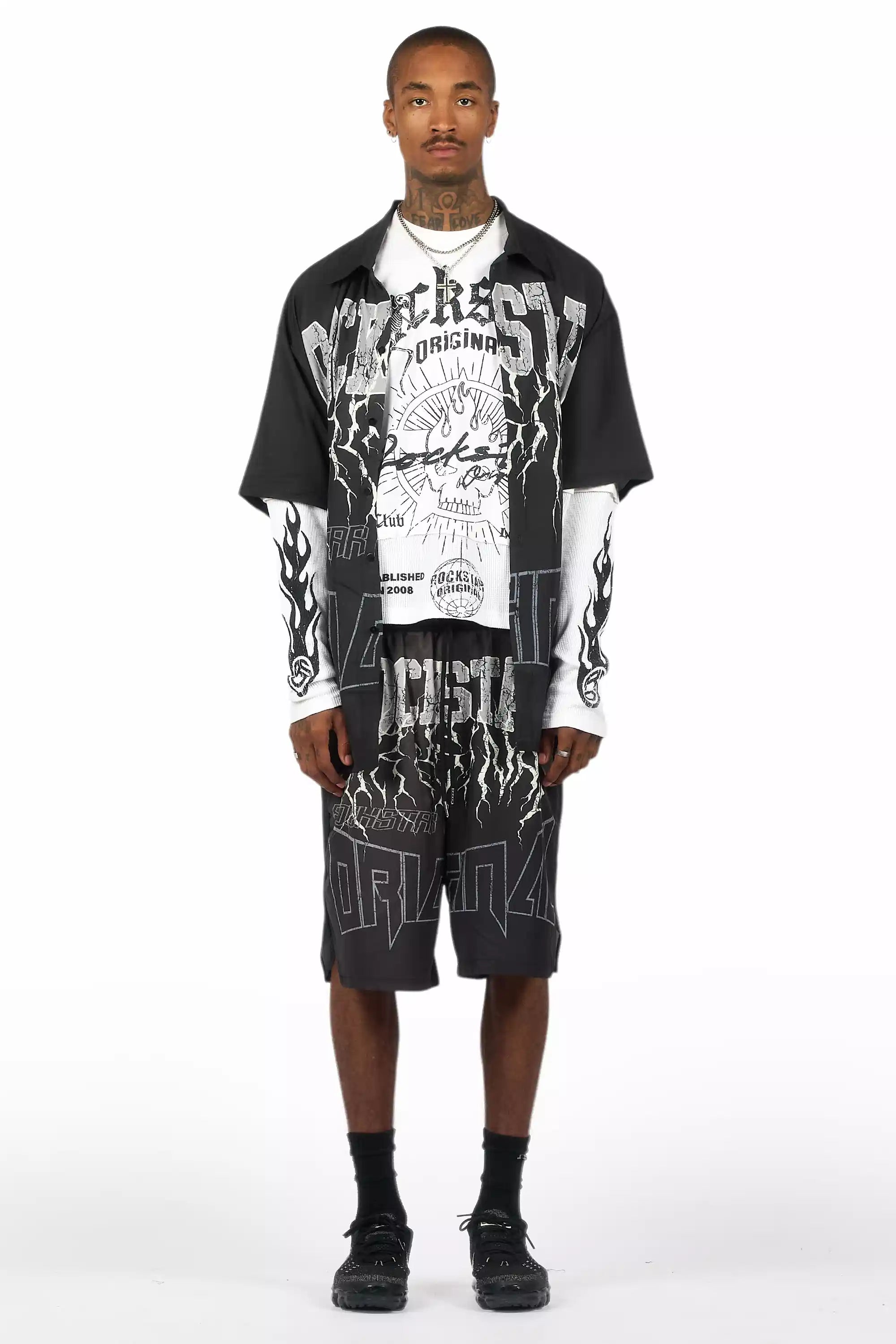 Tally White/Black Boxy Crop Double Layer Tee