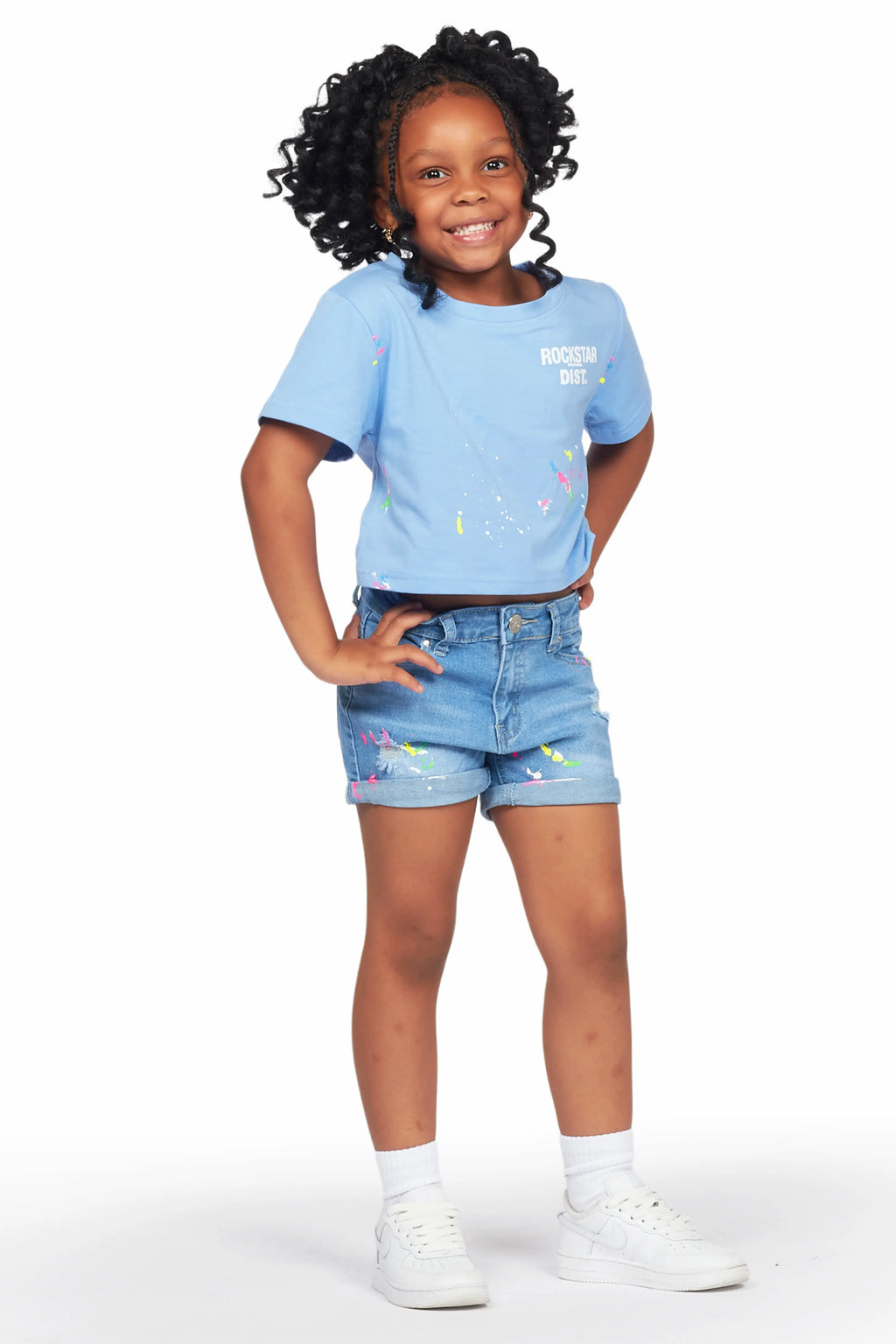 Girls Laila Blue T-Shirt/Denim Short Set