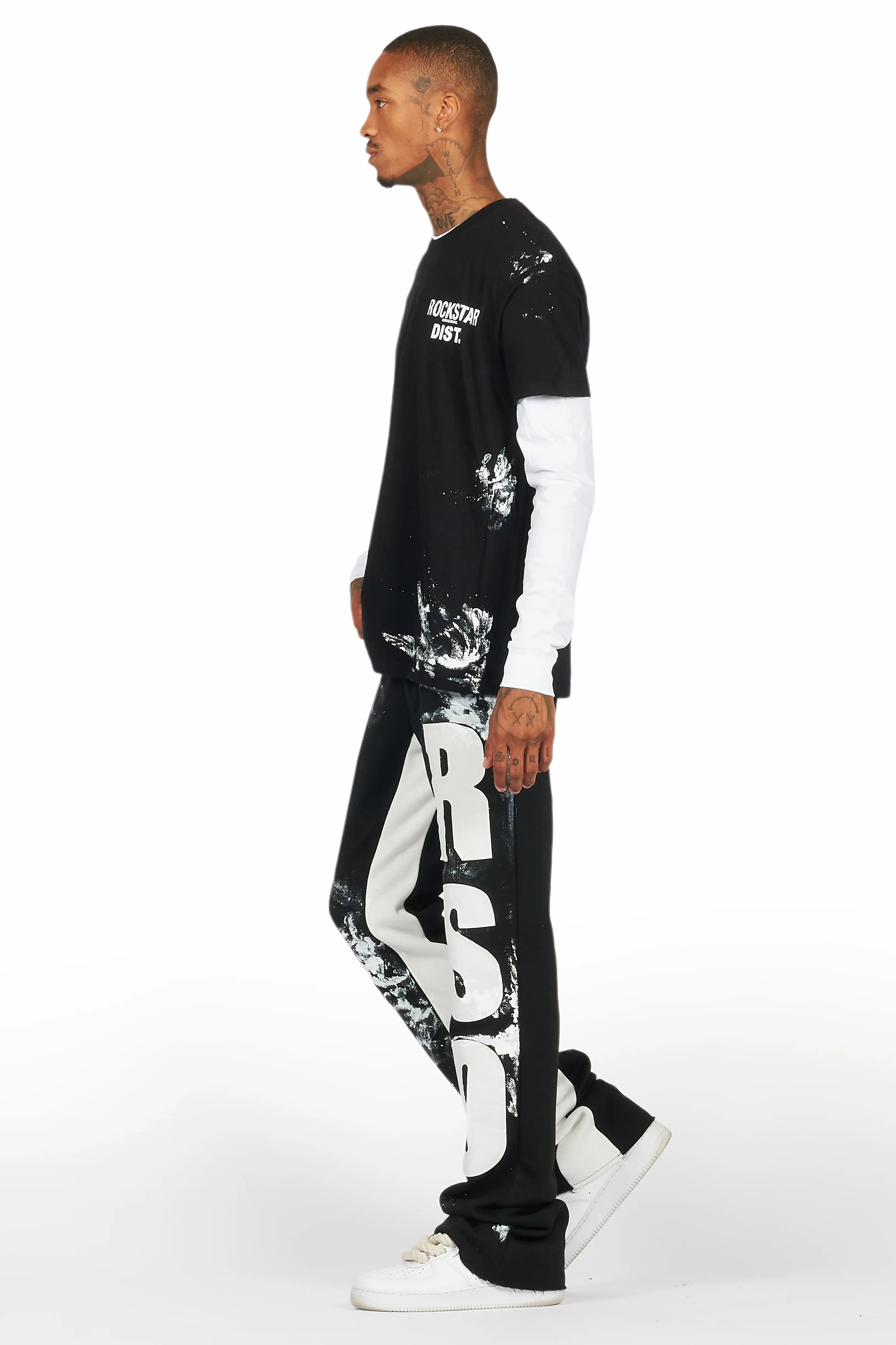 Allard Black/White Double Layer T-Shirt/Baggy Pant Set