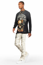 Dancho Beige Patchwork Super Stacked Flare Jean