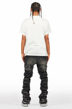 Shake Dark Grey Rhinestone Stacked Flare Jean