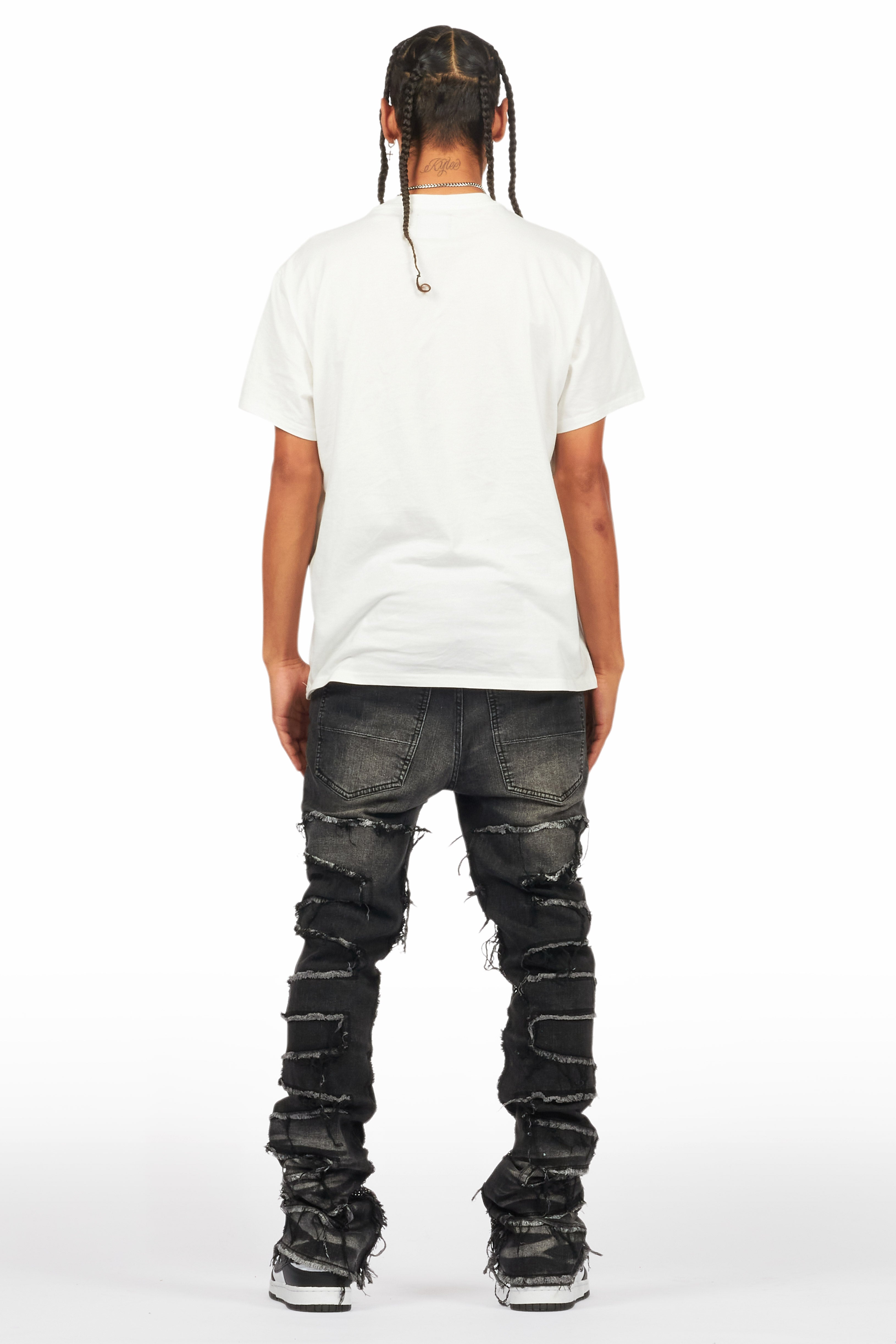 Shake Dark Grey Rhinestone Stacked Flare Jean