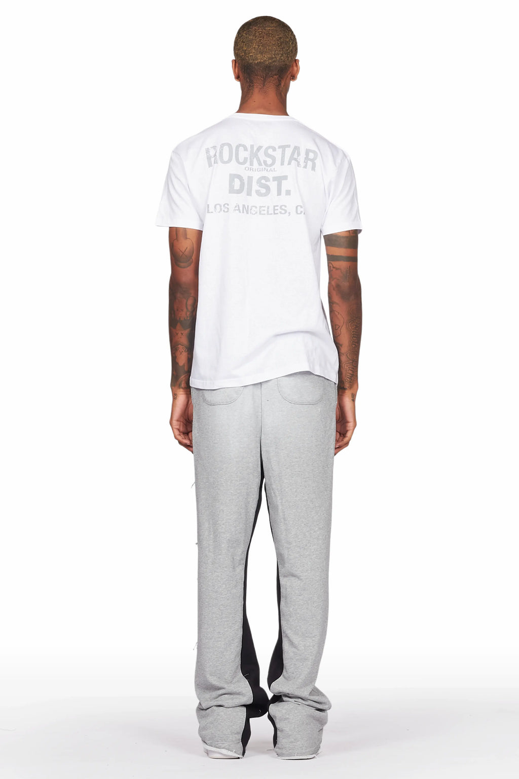 Acotas Grey Patchwork Stacked Baggy Flare Pants