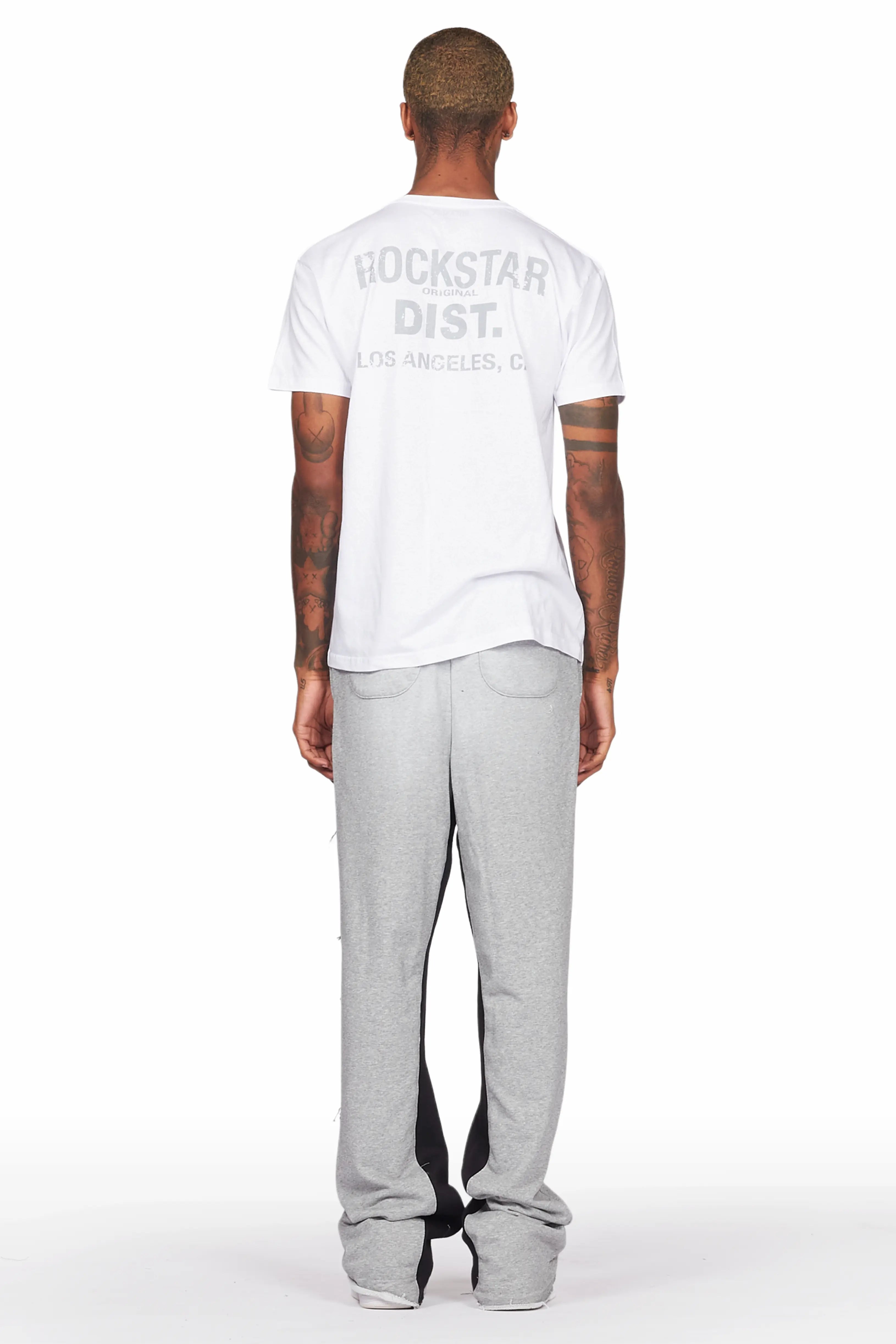 Acotas Grey Patchwork Stacked Baggy Flare Pants