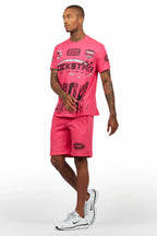 Amos Fuschia/Black Graphic T-Shirt Short Set