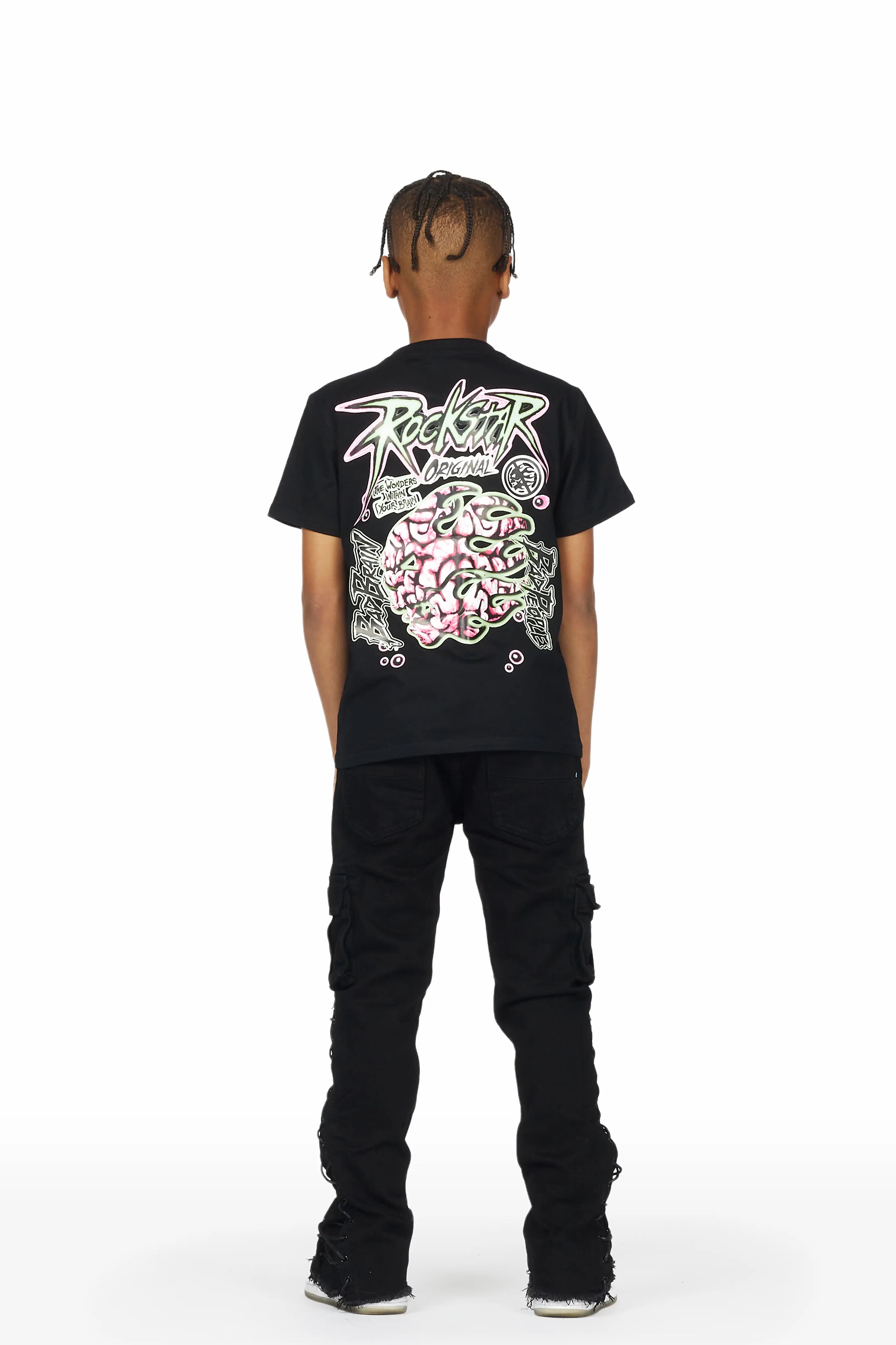 Boys Sylo Black Stacked Flare Jean