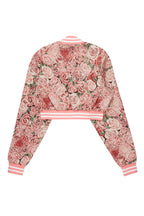 Darresha Pink Crop Tapestry Varsity Jacket