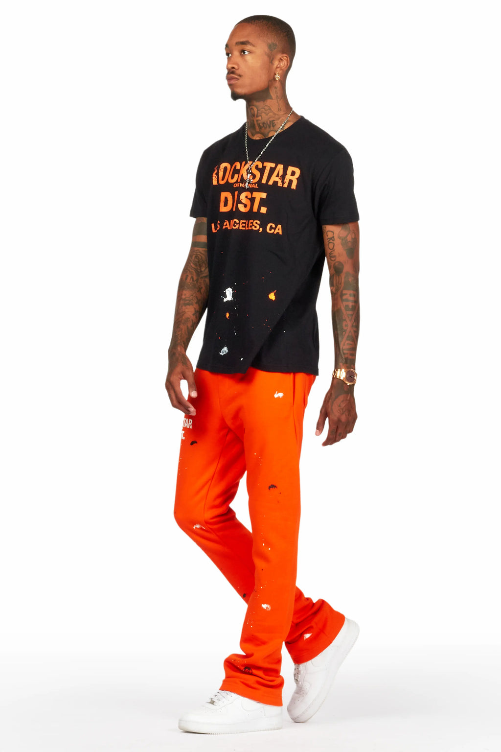 Scottie Black/Orange T-Shirt/Stacked Flare Track Pant Set
