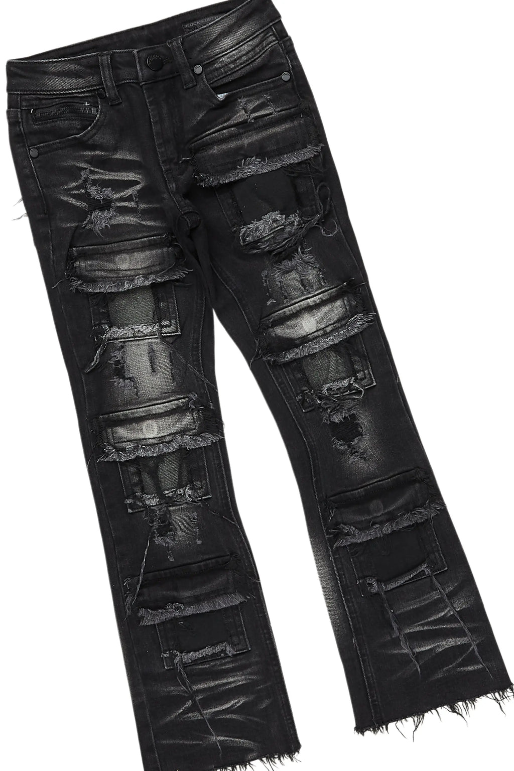 Girls Kammy Vintage Black Hoodie/Stacked Flare Jean Set