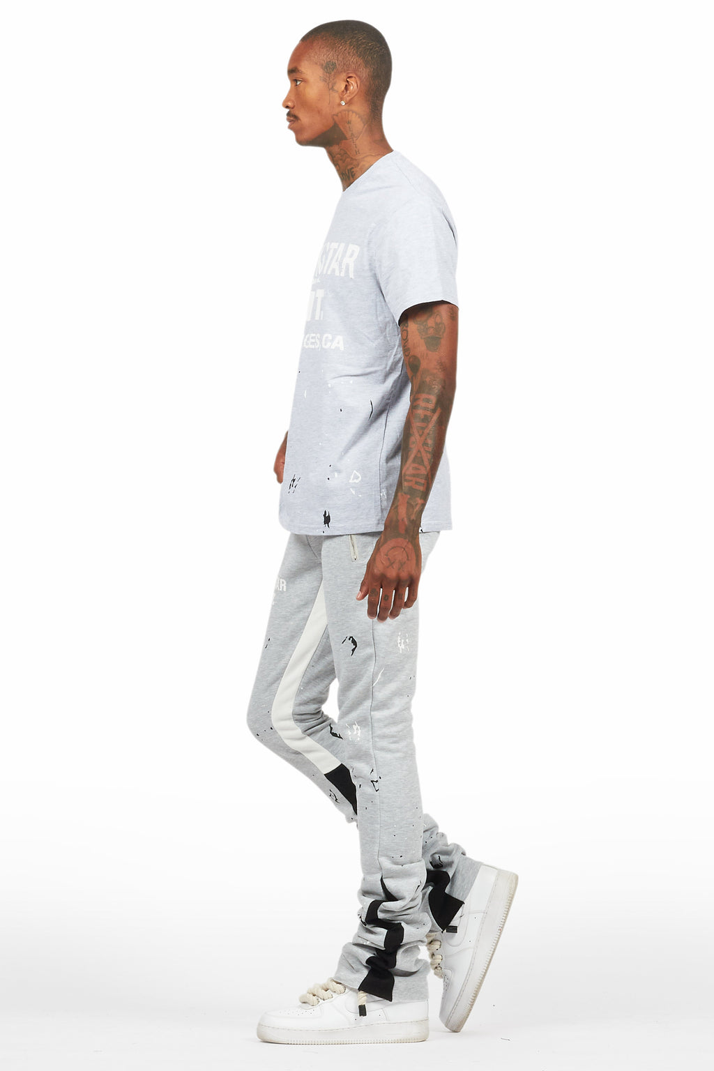 Scottie Heather Grey T-Shirt/Stacked Flare Track Pant Set
