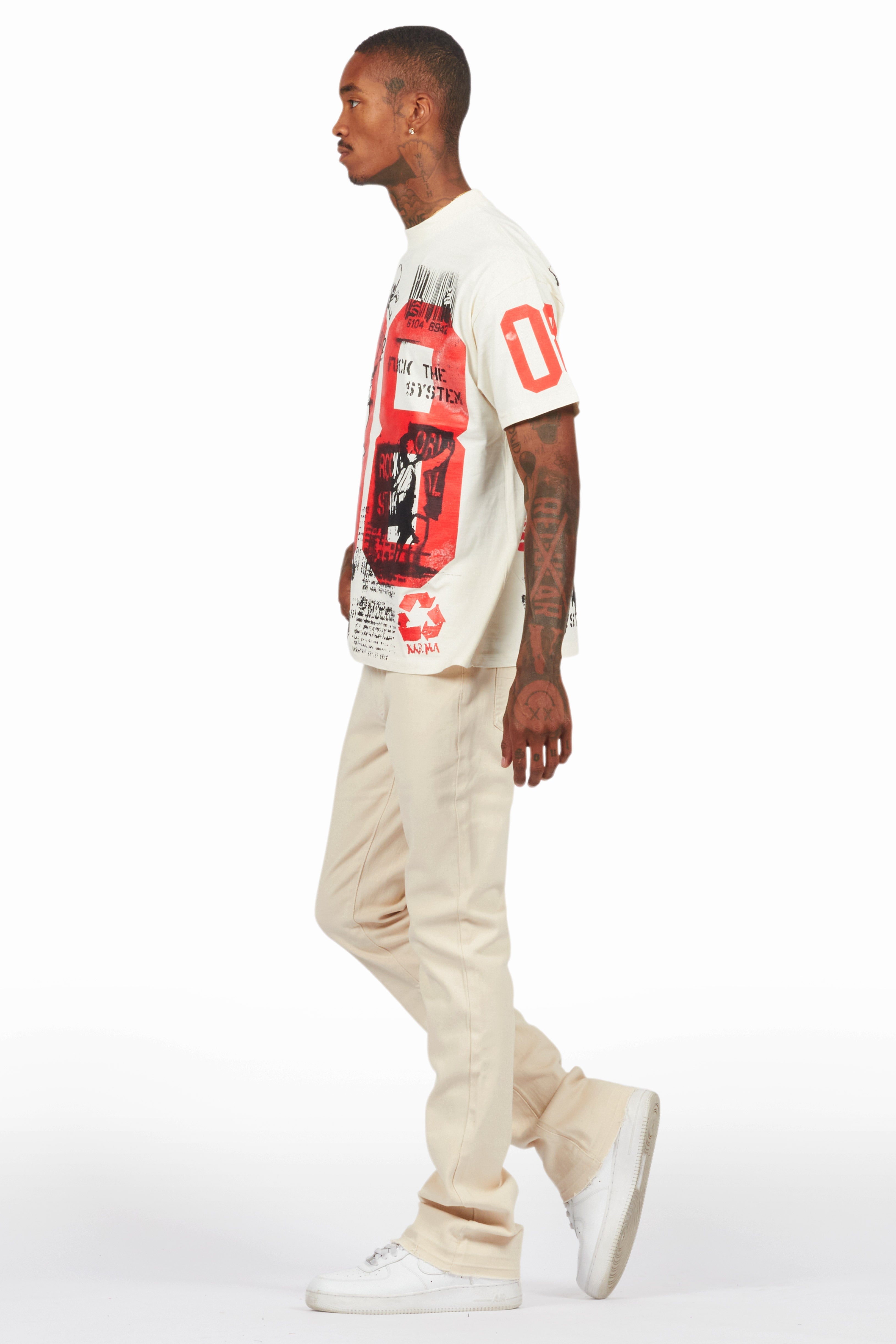 Grill Vintage Sand Oversized Graphic T-Shirt/Dag Stacked Flare Jean Set