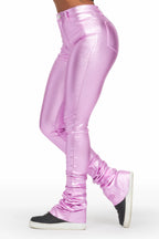 Keyonna Metallic Purple PU Super Stacked Pant