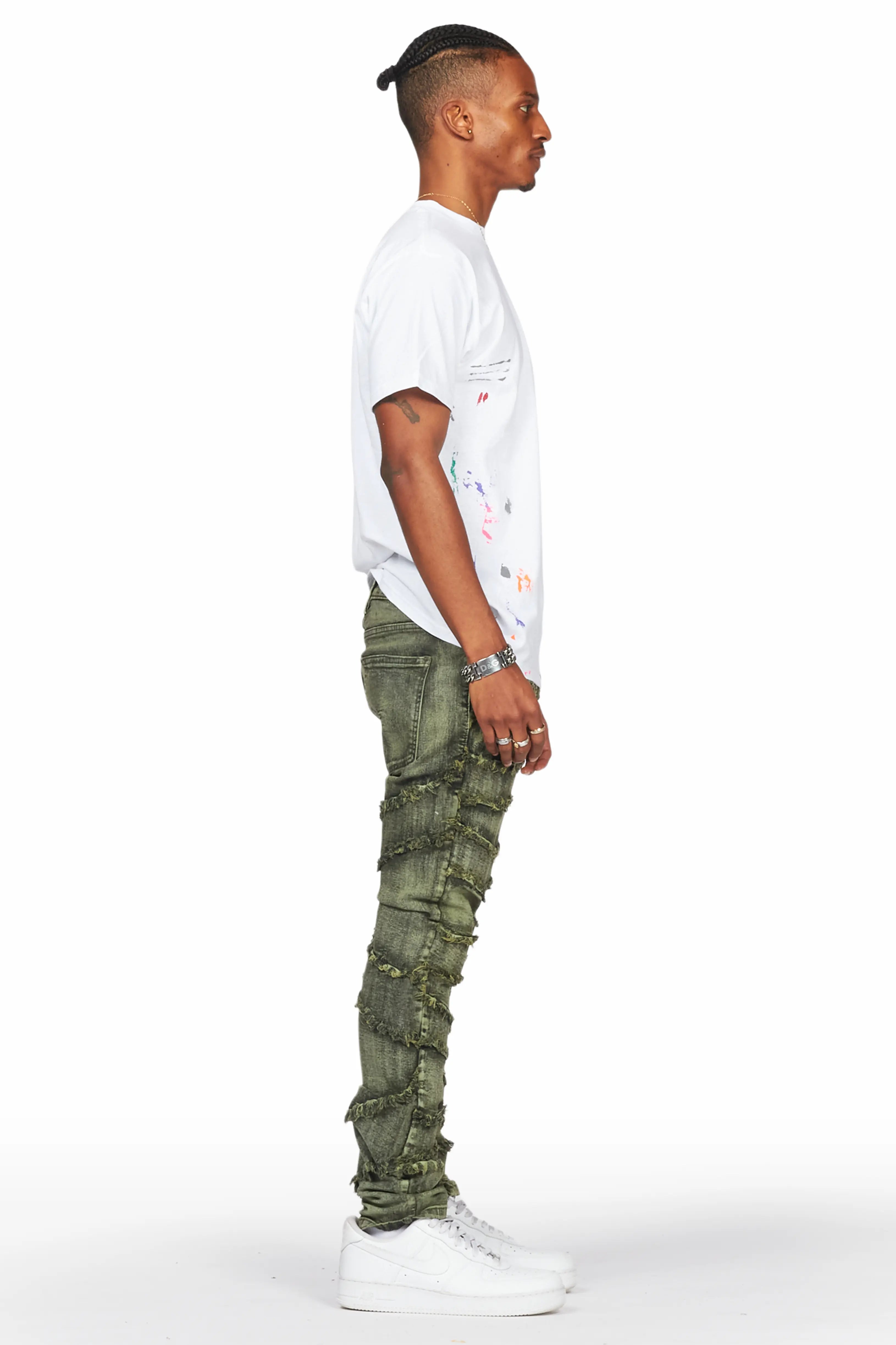 Ebrill Green Patchwork Skinny Fit Jean