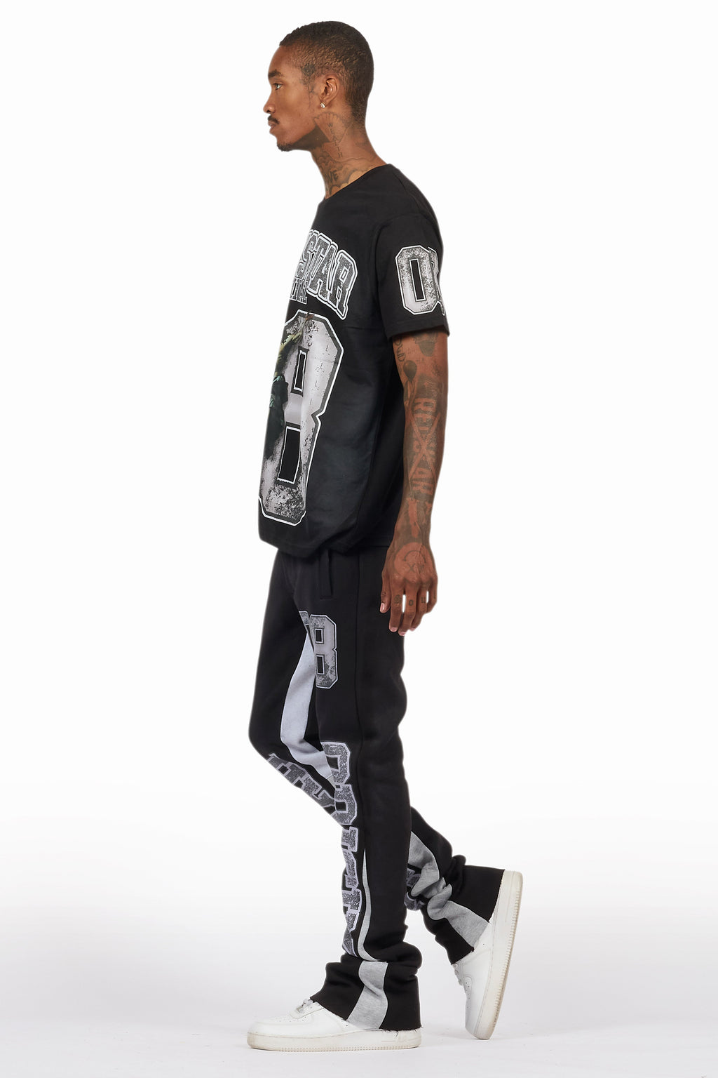 Fields Black/White T-Shirt/Stacked Flare Track Set