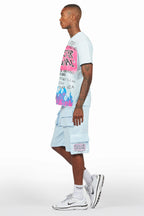 Beno Baby Blue T-Shirt Cargo Shorts Set