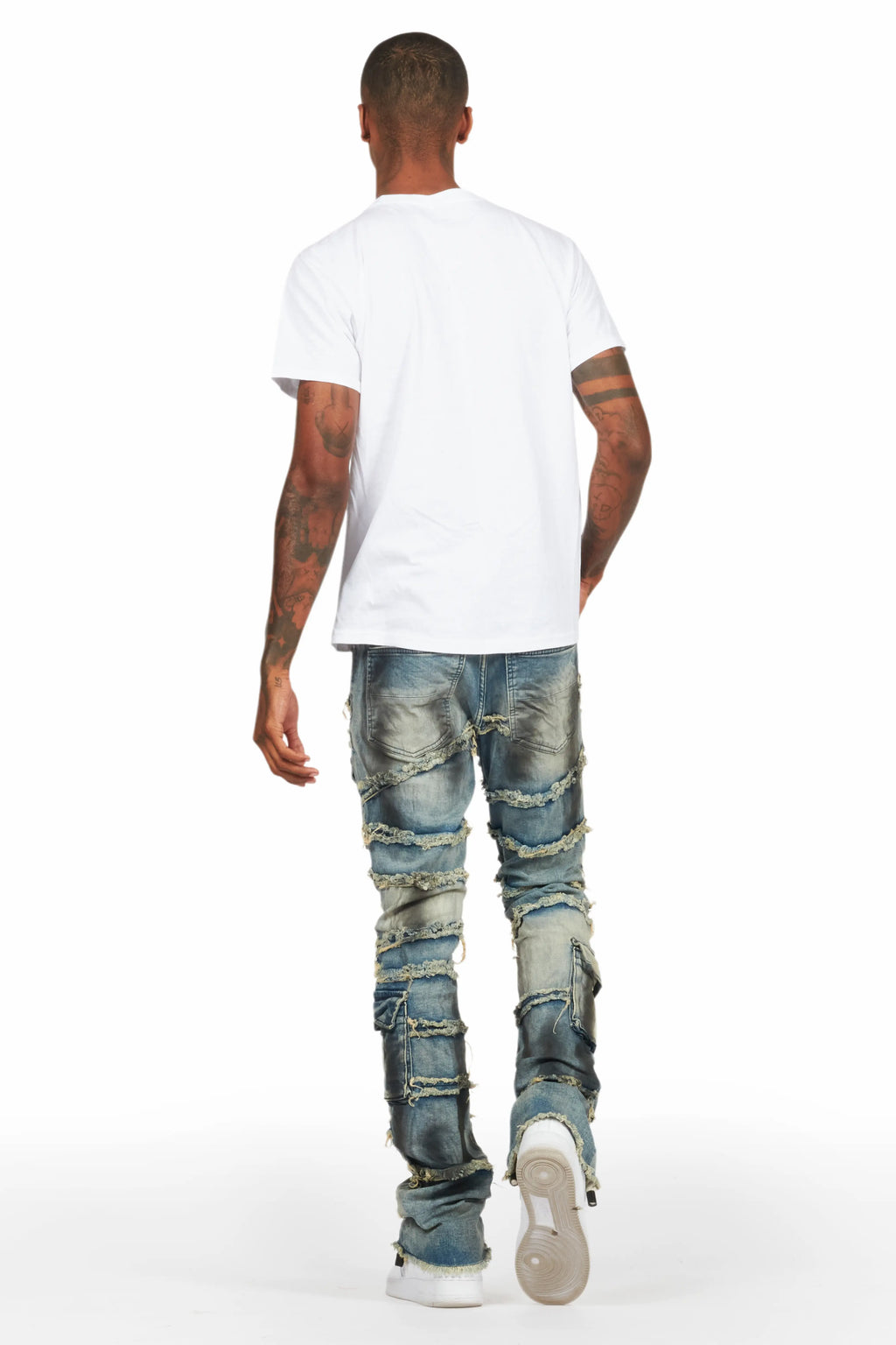 Yves Blue Stacked Flare Cargo Jean