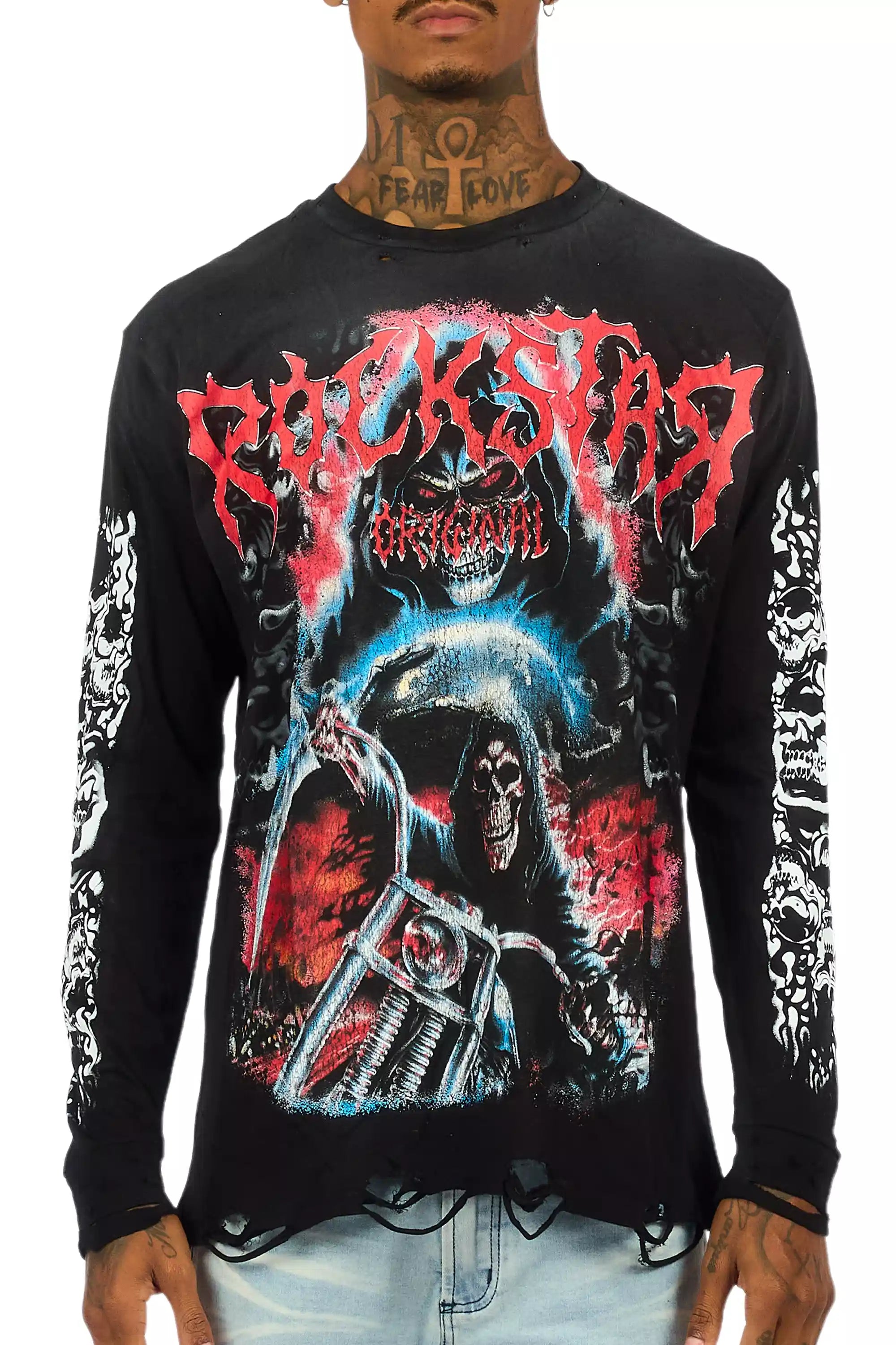 Dravon Black Long Sleeve Graphic T-Shirt