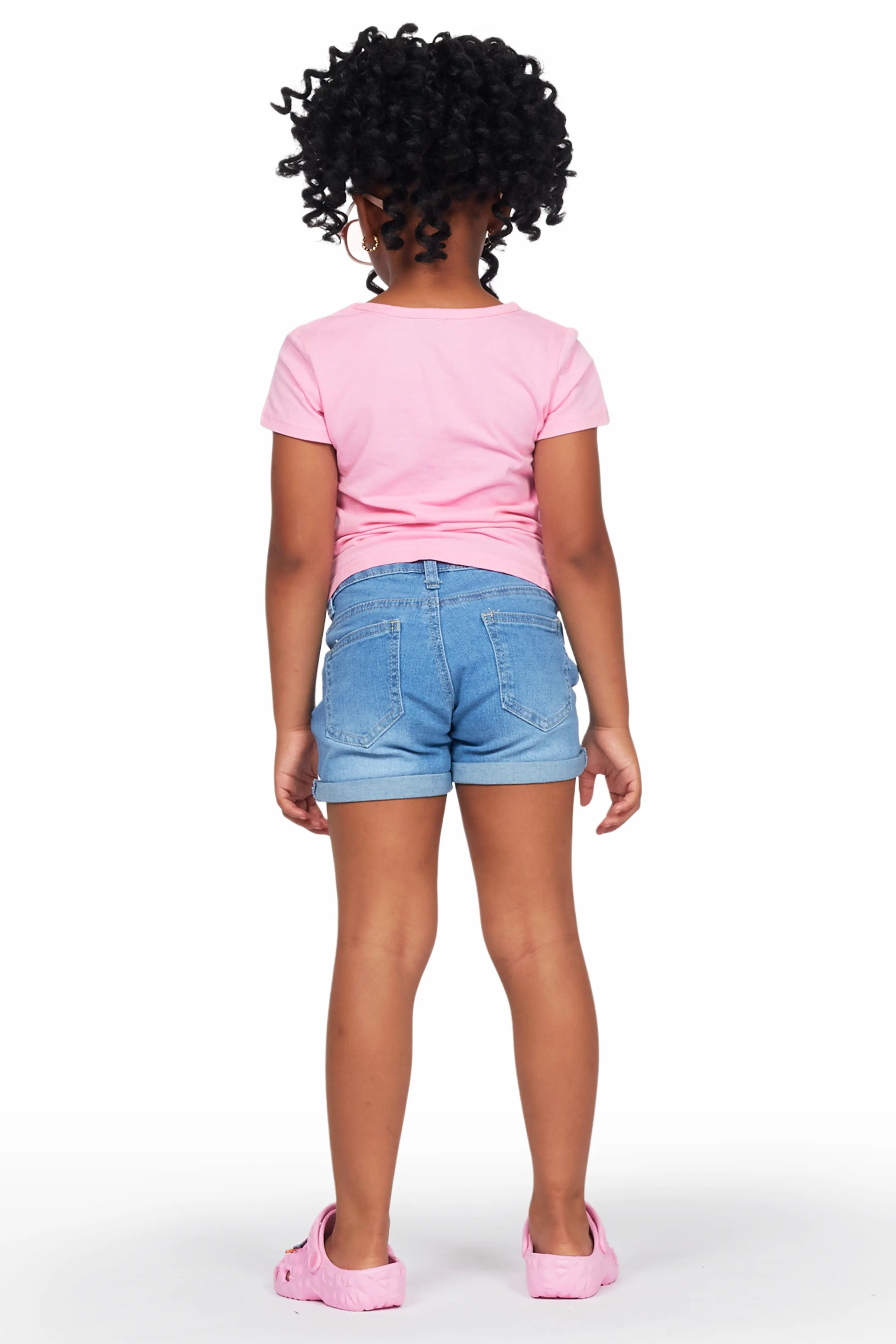 Girls Maali Pink T-Shirt/Denim Short Set