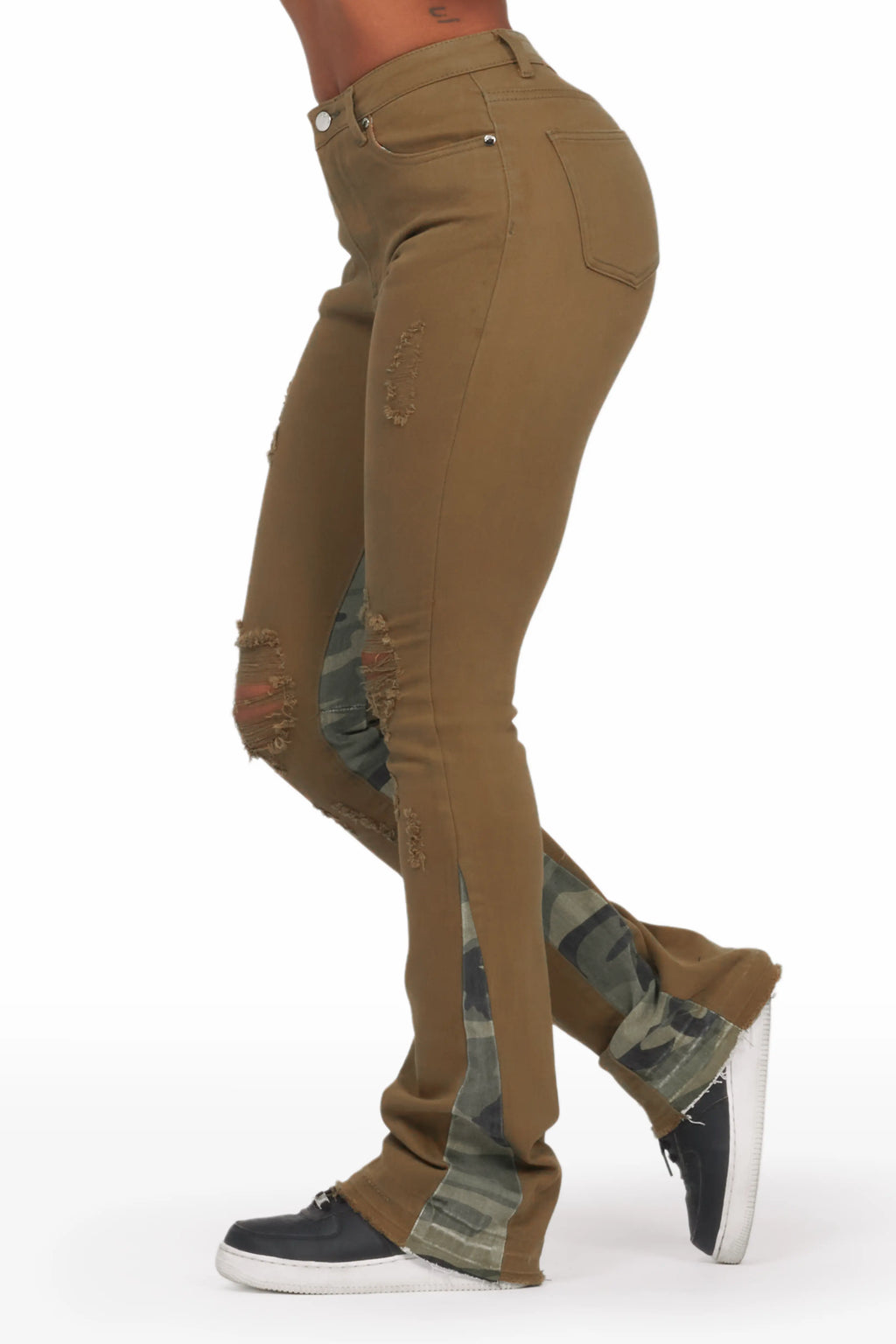 Khaleesy Olive Camo Stacked Flare Jean