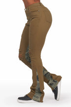 Khaleesy Olive Camo Stacked Flare Jean