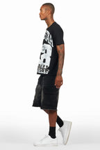 Kalix Black T-Shirt/Denim Short Set