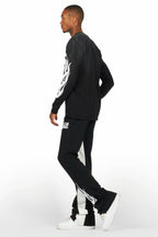 Banyan Black/White Long Sleeve T-Shirt/Stacked Baggy Track Pant Set