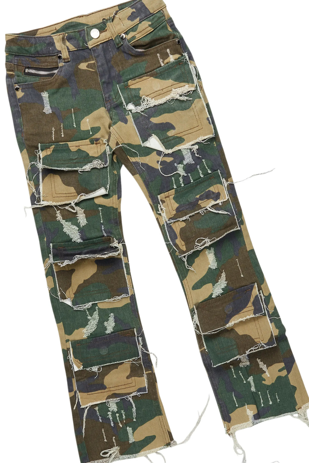 Boys Beau Camo/Vintage Green Hoodie/Stacked Flare Jean Set